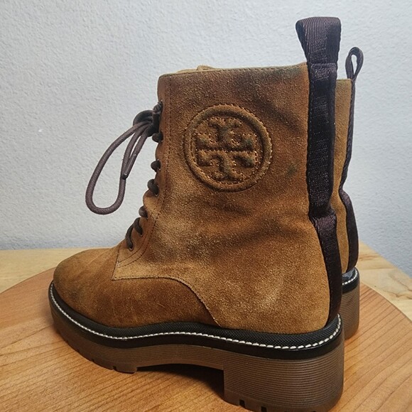 Tory Burch Combat Boots Womens Size 5M Brown Suede Ankle Lace Up Lug Sole 10942 - Picture 4 of 13